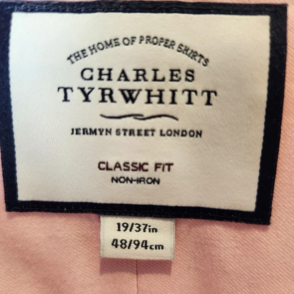 Charles Tyrwhitt Pink‎ Non-Iron Dress Shirt Classic Fit 19/37 Cotton Twill Mens